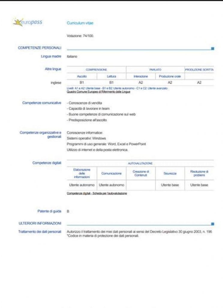 Curriculum vitae per cercare lavoro